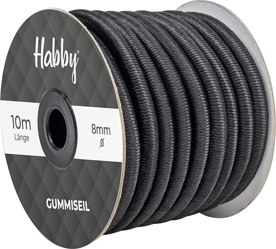 Habby Accessories Caoutchouc de tension pour Bâches - Corde robuste - Câble d'extension - Câble en caoutchouc pour bâche de remorque - Corde à voile - Corde élastique - Câble de tension - Corde très élastique - Zwart - Épaisseur 5 mm - Longueur 10 m