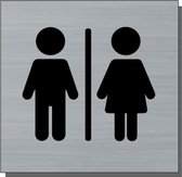 Plaque de porte XL - panneau - icône de toilettes pour femmes + icône de toilettes pour hommes - carré avec aspect en acier inoxydable