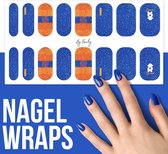 By Emily - Nagel wrap - Sparkly Blue & Orange | 16 stickers | Nail wrap | Nail art | Trendy | Design | Nagellakvrij | Eenvoudig | Nagel wrap | Nagel stickers | Folie | Zelfklevend | Sjablonen