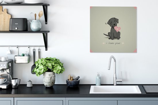 Une illustration d'un chiot noir avec un coeur toile 50x50 cm - Tirage photo sur toile (Décoration murale salon / chambre) / Peintures sur toile Animaux domestiques
