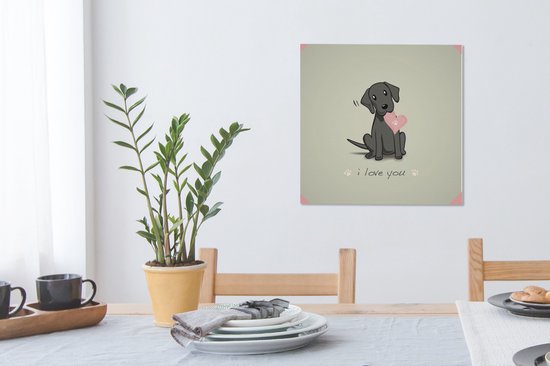 Une illustration d'un chiot noir avec un coeur toile 50x50 cm - Tirage photo sur toile (Décoration murale salon / chambre) / Peintures sur toile Animaux domestiques