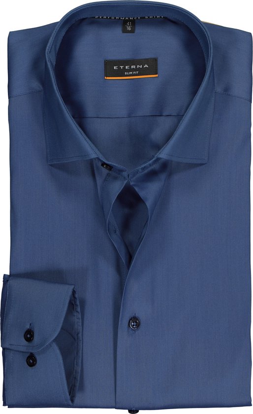 ETERNA slim fit performance overhemd - superstretch lyocell - midden blauw - Strijkvriendelijk - Boordmaat: 40