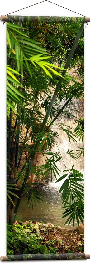WallClassics - Textielposter - Bamboe bij Waterval - 40x120 cm Foto op Textiel