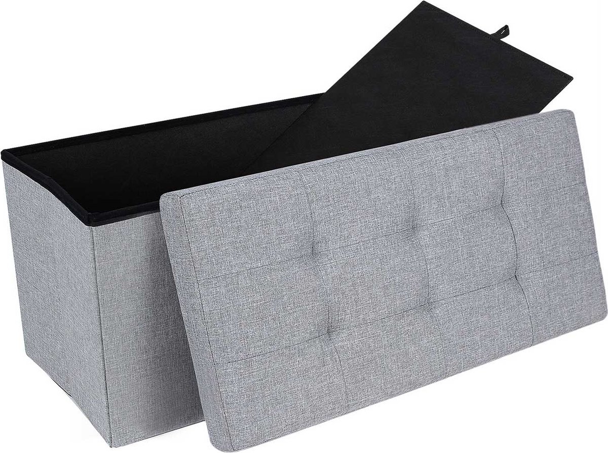 Roanne Bank - Bank met opberger 76 cm - bank met opbergruimte - zitkist - kruk - opbergdoos - voetensteun - opvouwbaar - belastbaar tot 300 kg, 80 L - imitatielinnen - lichtgrijs