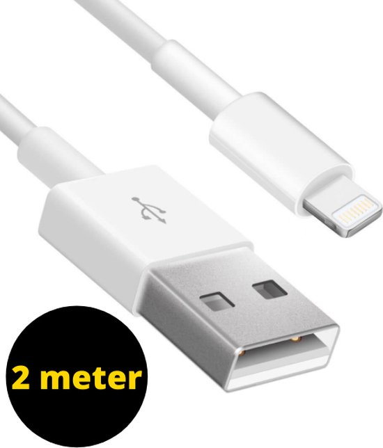Oplader kabel 2 meter geschikt voor iPhone - Kabel geschikt voor lightning - Oplaadkabel - USB kabel - Lader kabel