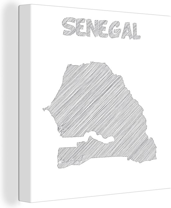 Canvas Schilderij Zwart-wit illustratie van Senegal in het grijs - 50x50 cm - Wanddecoratie