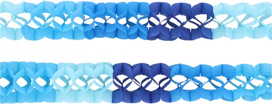 Slingers blauw en wit, 6 stuks hangende papieren klaverblad slingers
