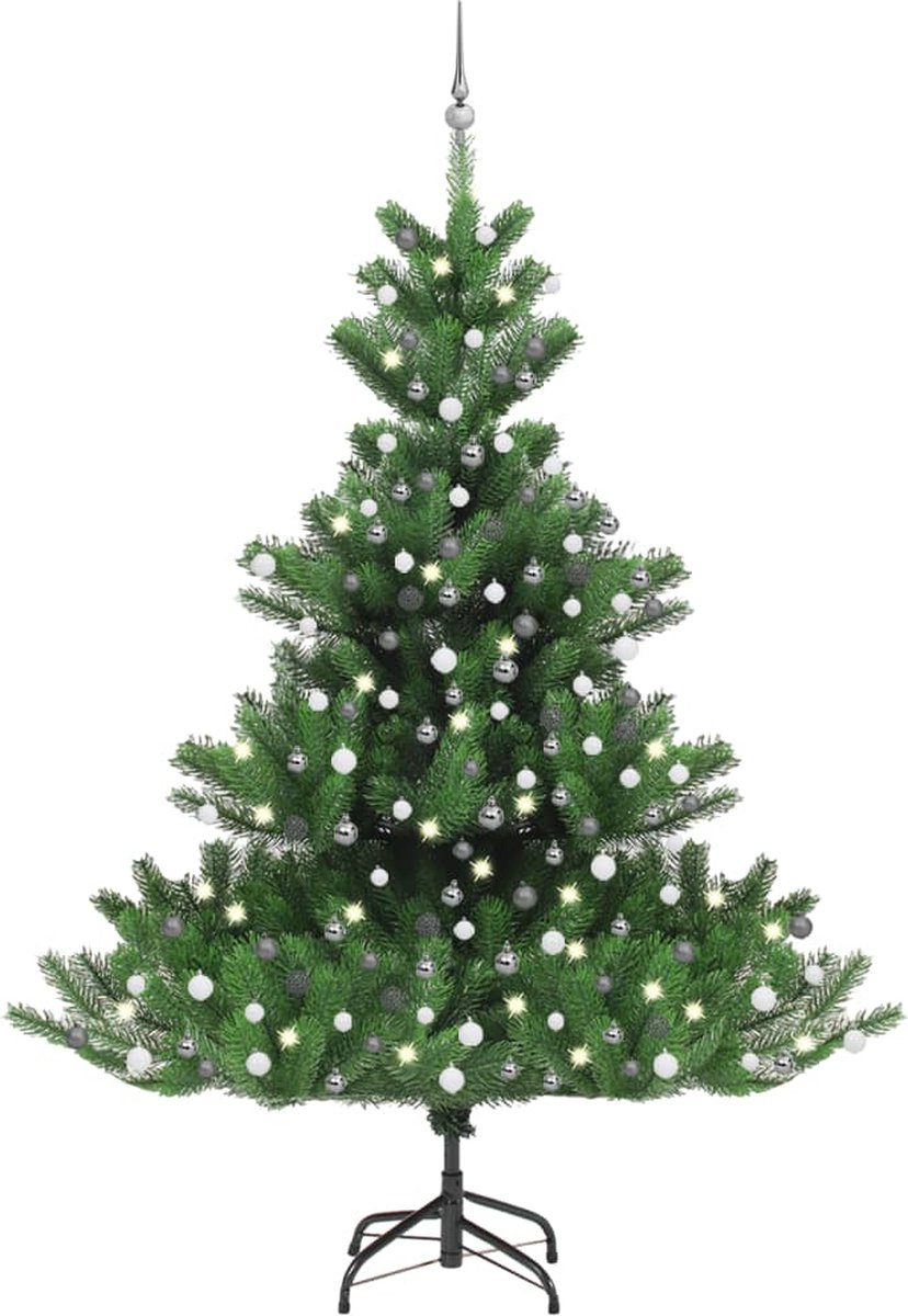 Prolenta Premium - Kunstkerstboom Nordmann met LED's en kerstballen 240 cm groen