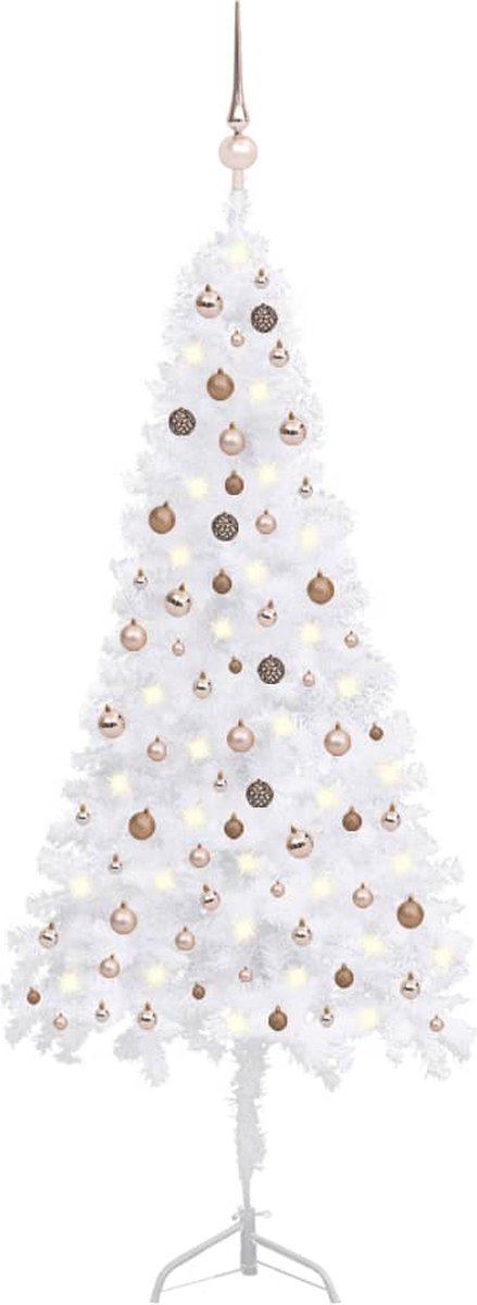 Prolenta Premium - Kunstkerstboom met LED's en kerstballen hoek 240 cm PVC wit