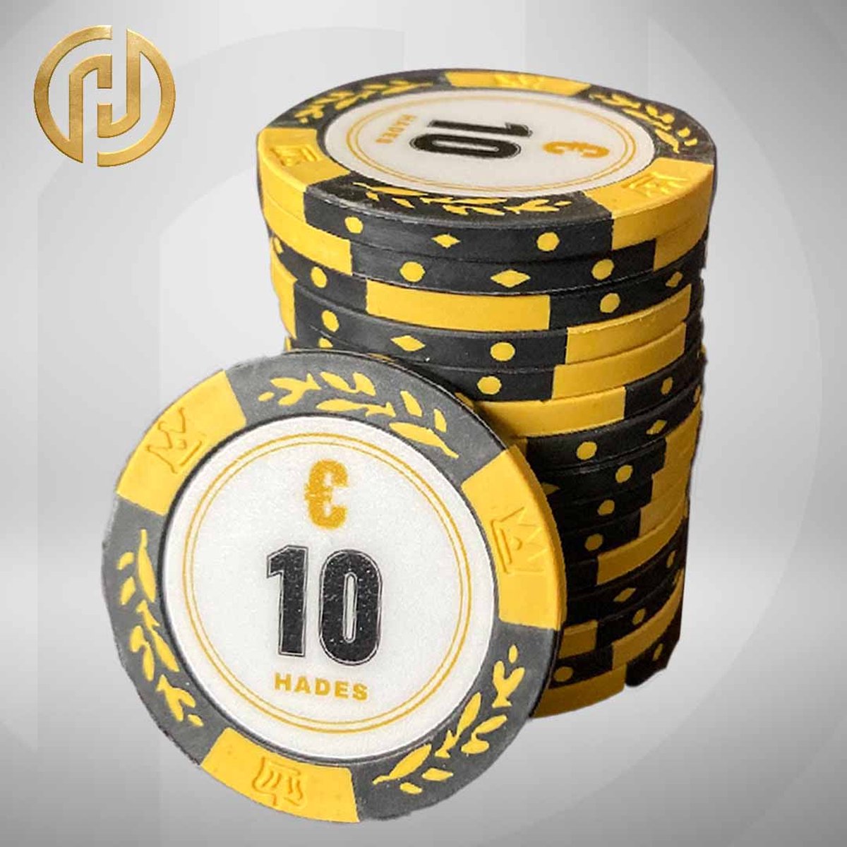 Mec Hades Cashgame Classic Poker Chips €10 geel (25 stuks) pokerchips pokerfiches poker fiches clay chips pokerspel pokerset poker set