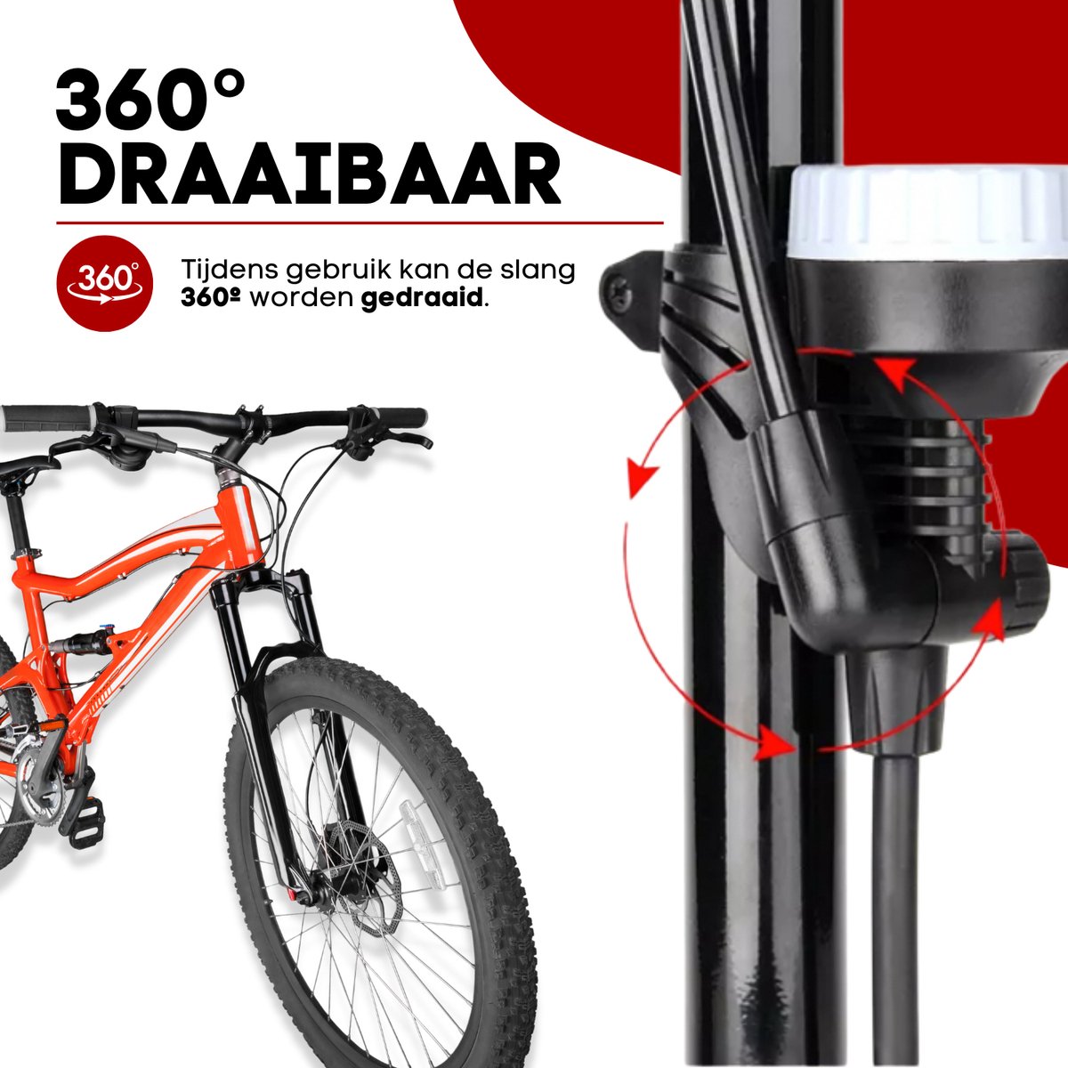 RYER Fietspomp Pro - Tot 11 bar - Met Drukmeter - Voor Fietsen, Ballen & Waterspeelgoed - Inclusief Bandenreparatieset & Adapterset — afbeelding 7