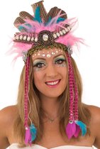 KIMU Verentooi Roze Blauw - Veren Tooi - Hoofdtooi Indianentooi Fazantveren Indiaan Gekleurde Veertjes Zomercarnaval Carnaval Festival