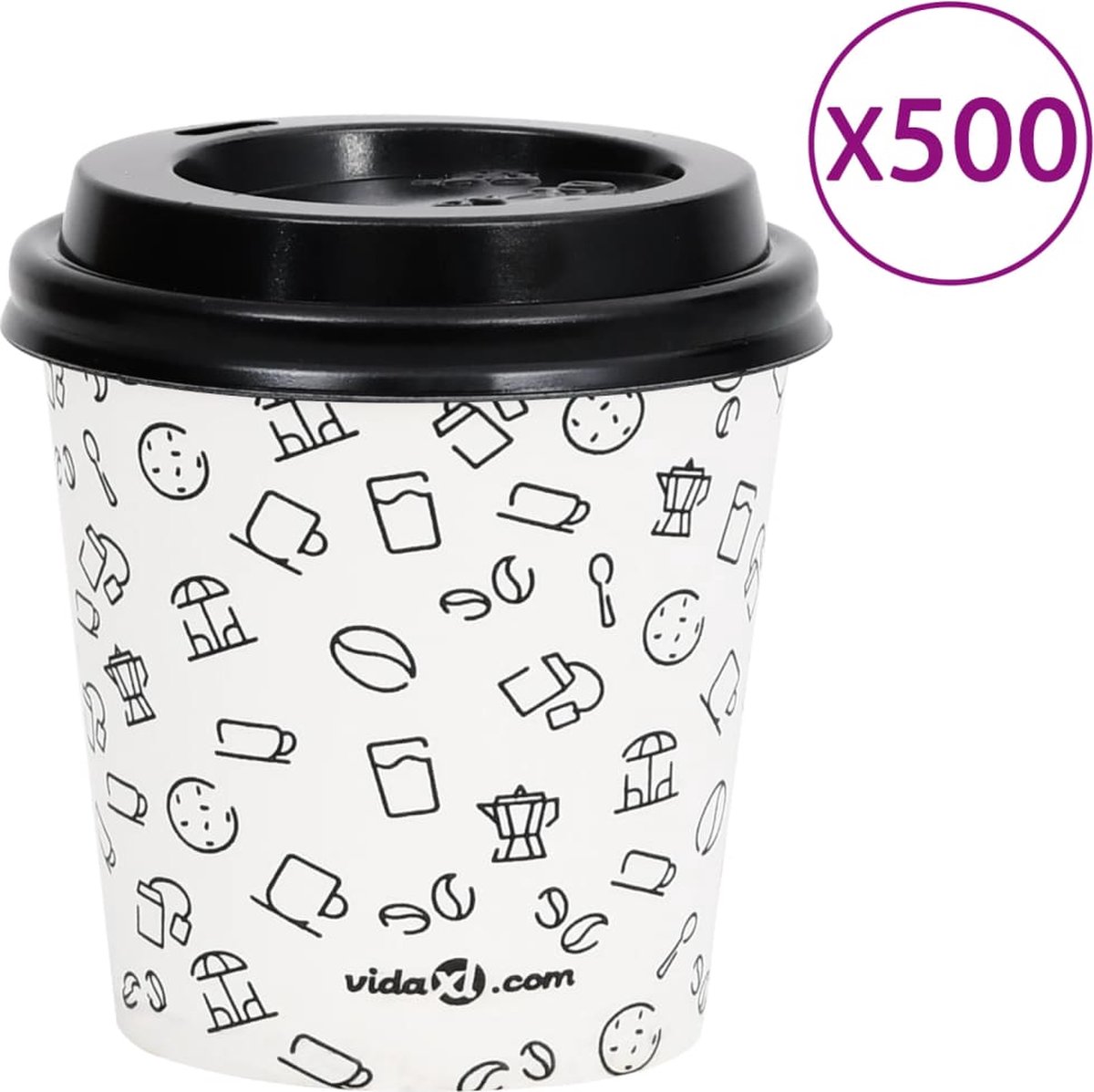 Prolenta Premium - 500 st Koffiebekers met deksels 120 ml papier wit en zwart