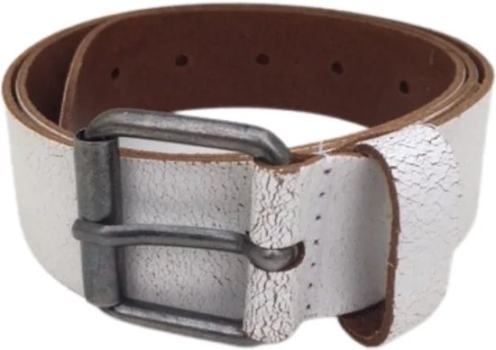 Leren riem met rolgesp - Broekriem heren - Broekriem dames - Nikkelvrije gesp - Wit craquelé - Riemmaat 90 - Totale lengte 100 cm - Kledingmaat M