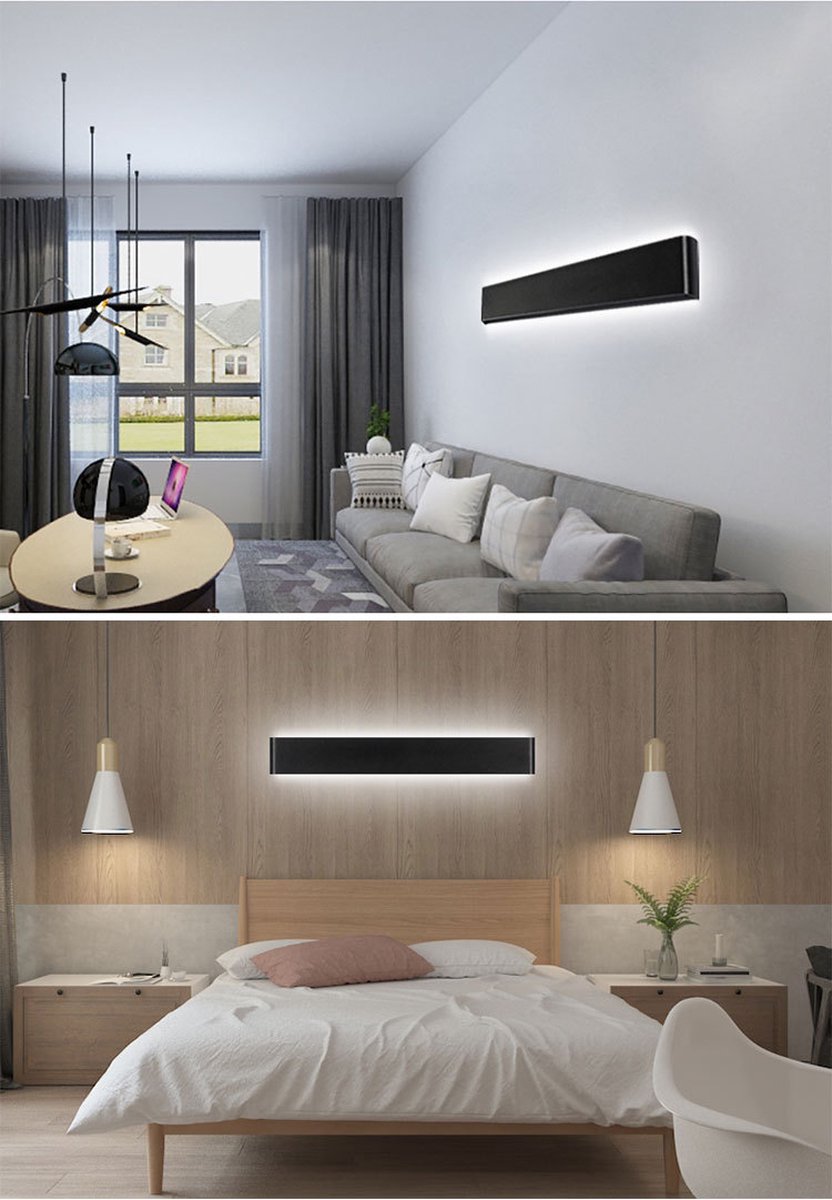 SensaHome - LED Wandlamp Black - Rechthoek - Binnen Wandlamp - Decoratie voor Binnenhuis - Square - Zwart
