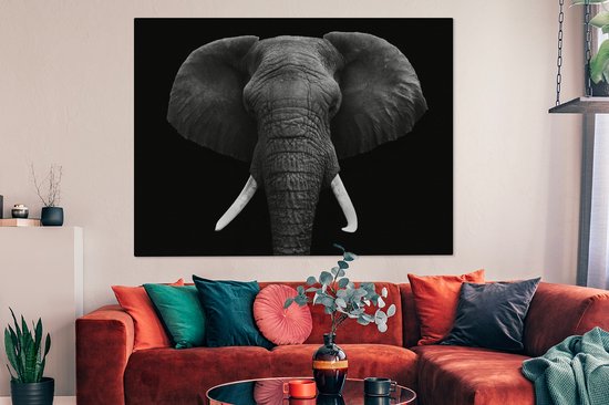 Toile - Animaux - Éléphant - Zwart - Wit - Décoration Décoration murale - 160x120 cm - Photo sur toile - Peintures sur toile salon