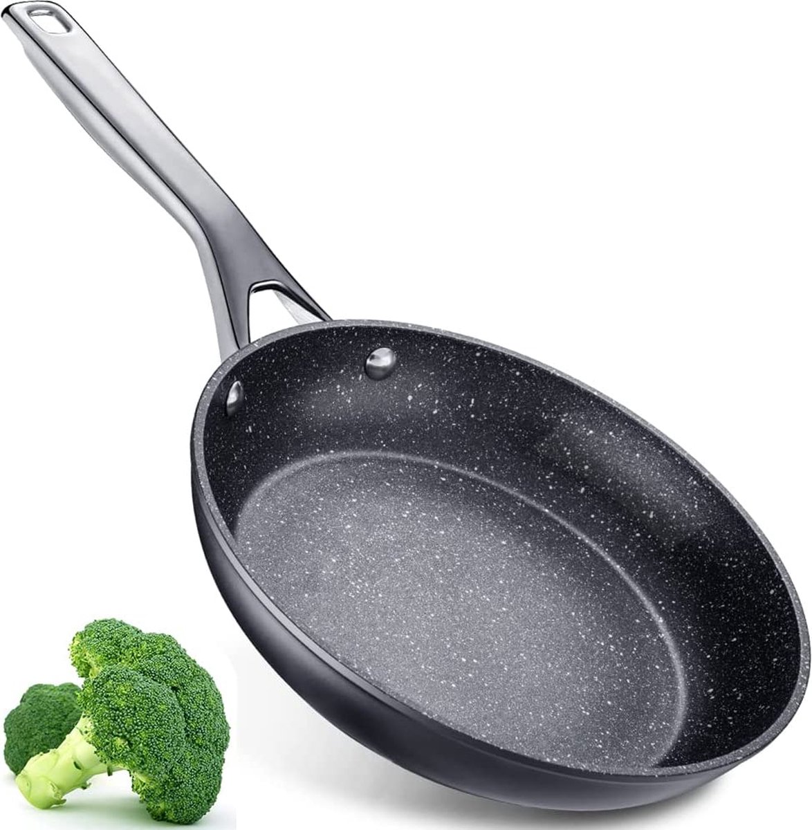 Meisterhome Hitec ⌀ 28 cm Marmer Gecoate Koekenpan met ergonomisch Handvat - - Geschikt voor Alle Warmte Bronnen - Marmer Coating - Lood -vrij • Anti Aanbak Energiebesparende bodem