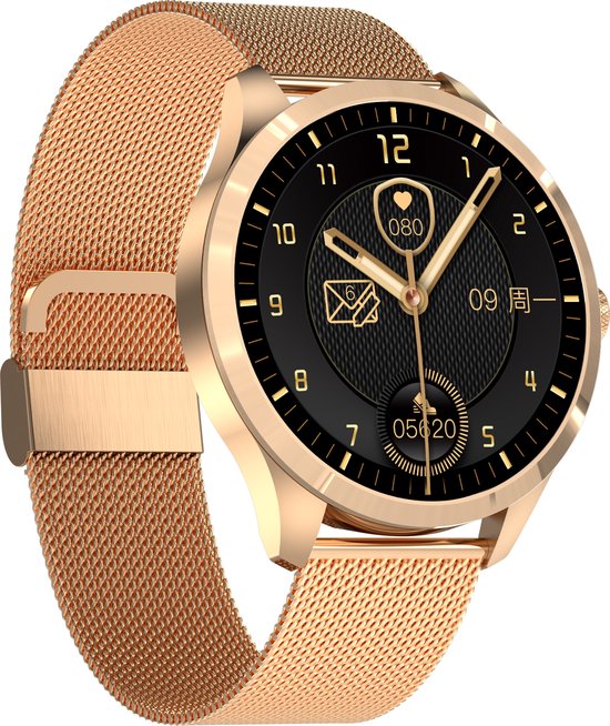 Belesy® Y6 Pro 2022 - Smartwatch Dames - Smartwatch Heren - Android - IOS - Horloge - 1.28 inch - Kleurenscherm - Stappenteller - Bloeddruk - Hartslag - 75+ Wijzerplaten - Sporten - Staal - Goud - Moederdag
