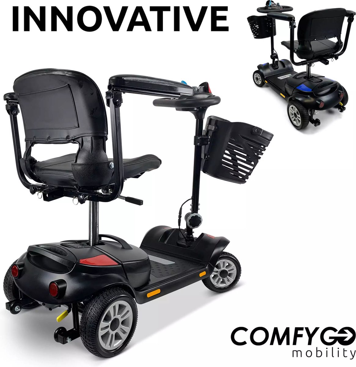 Comfygo Z-1 Scooter électrique pour adultes, scooter de mobilité à 4 roues,  noir et bleu