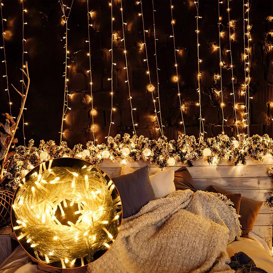 HELESIN Kerstverlichting op zonne-energie, voor buiten, 350 leds, 9 slingers, lichtketting kerstboom met sterren, 8 modi, waterdicht, kerstboomverlichting voor buiten, voor kerstboom, feest, tuin