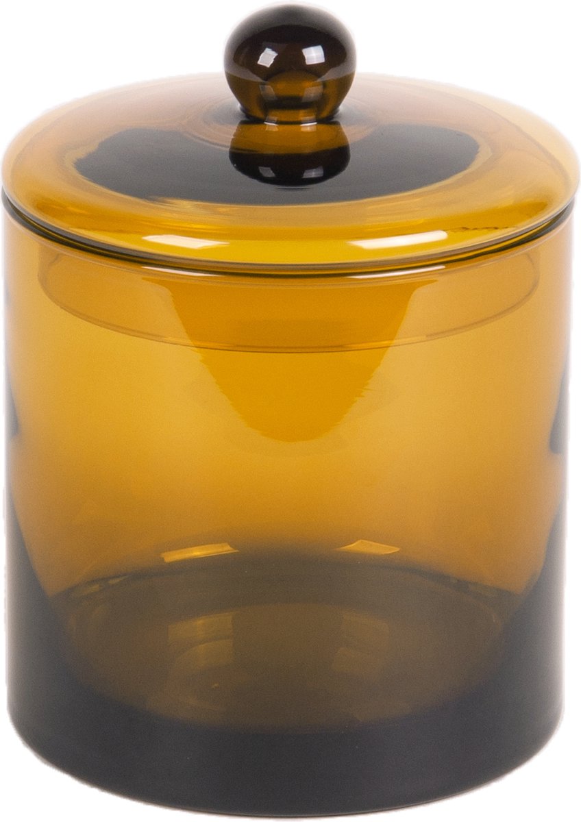 XLBoom MIKA Large - Voorraadpot met deksel - Amber glas - Ø13,5cm x h17cm