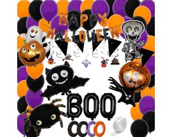 Halloween Decoratie Pakket Halloween Versiering Feest Versiering Helium Ballonnen Slingers XL Ballonnen – 55 Stuks