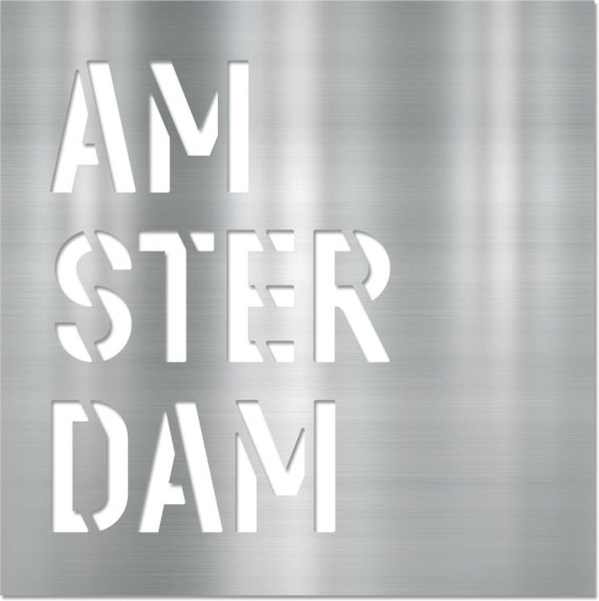Letterschilderij - Amsterdam Metal | Woonaccessoire Aluminium paneel met freesletters | 70x70cm | Dibond | Uniek | Modern | Vierkant|