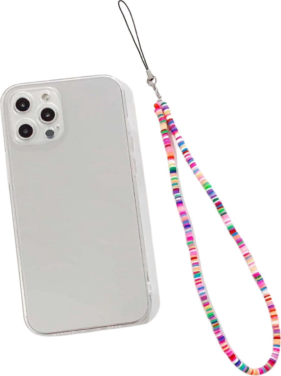 Phone cord Rainbow met iPhone hoesje 13 Pro | telefoonketting | telefoonkoord voor om pols | iPhone 13 | kralen | regenboog