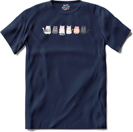 Katten vrienden - T-Shirt - Meisjes - Navy Blue - Maat 12 jaar