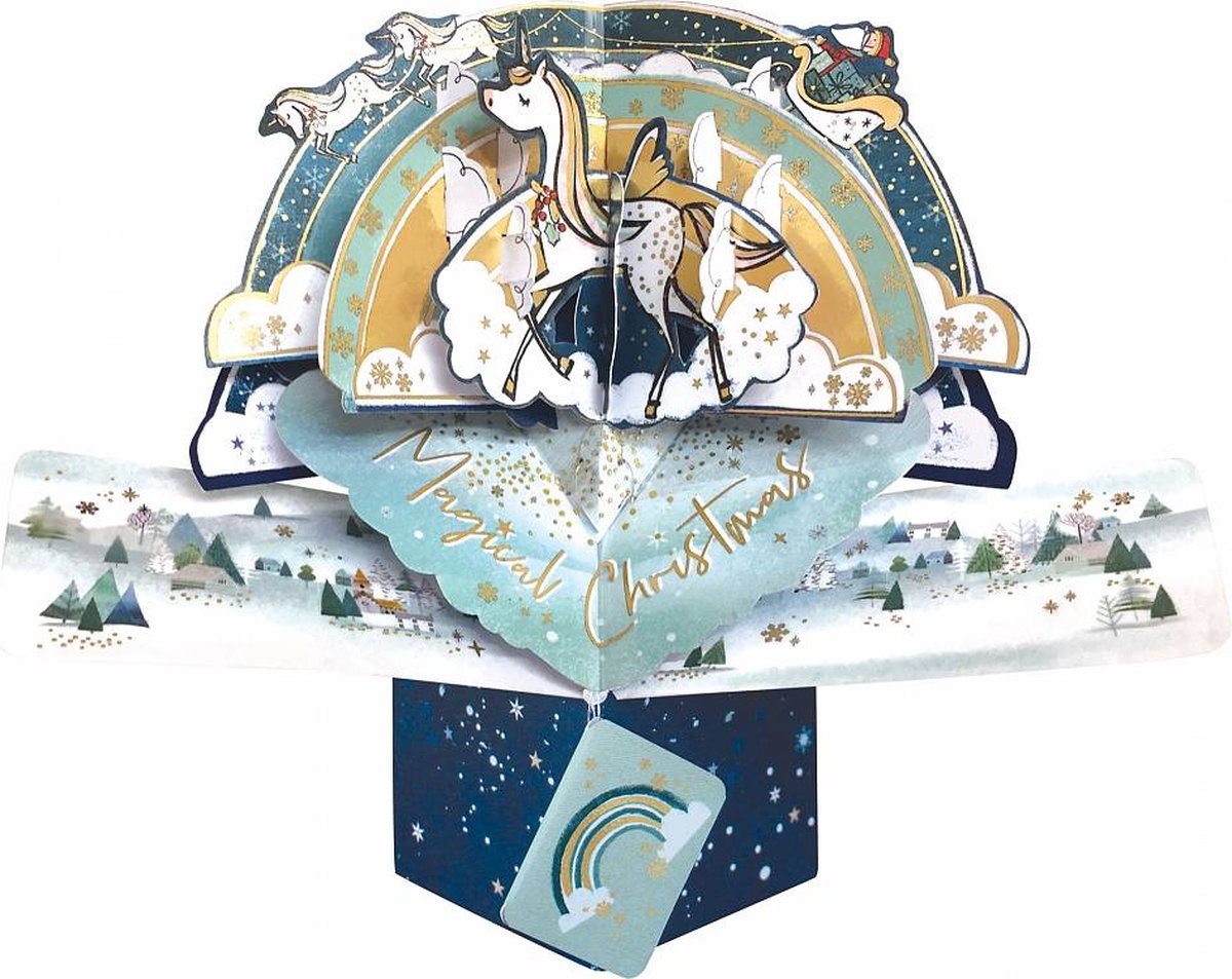 3D Pop-up Wenskaart met envelop - Magical Christmas - Unicorn