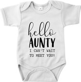 Rompertje met tekst - Hello Aunty - Wit - Maat 56 - Zwanger - Geboorte - Aankondiging - In verwachting - Cadeau - Romper - Pregnant - Announcement