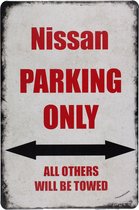 Wandbord - Nissan Parking - Metalen wandbord - Mancave - Mancave decoratie - Voertuigen - Metalen borden - Metal sign - Bar decoratie - Tekst bord - Wandborden – Bar - Wand Decoratie - Metalen bord