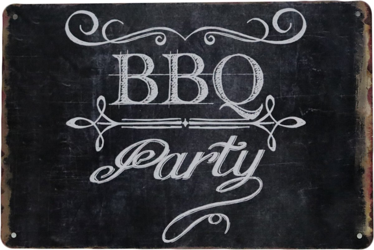 BBQ Party - Metalen wandbord - Barbecue - BBQ decoratie - Retro bord - BBQ - Metal sign - 