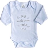 La Petite Couronne Romper Lange Mouw "Big welcome Little one" Unisex Katoen Wit/grijs Maat 62