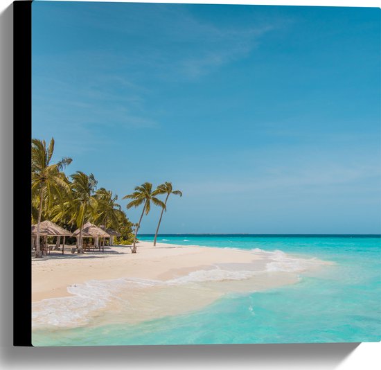 WallClassics - Canvas  - Tropisch Strand met Palmbomen - 40x40 cm Foto op Canvas Schilderij (Wanddecoratie op Canvas)