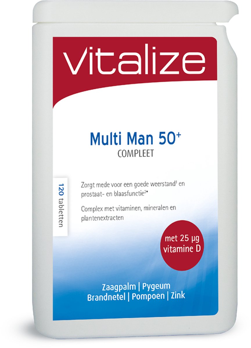 Goedkoopste Vitalize Multi Man 50 Compleet 120 tabletten | Ondersteunt een goede weerstand - Zorgt mede voor het behoud van de prostaat- en blaasfunctie¹