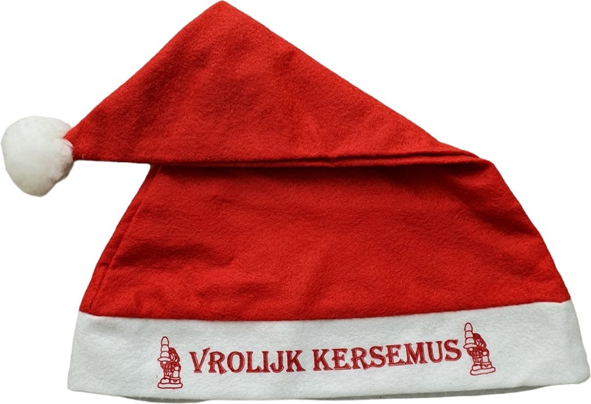 Vrolijk Kersemus Kerstmuts - stad Rotterdam - Kabouter Buttplug - Kerst - Kerstmis - Feestdagen - Kado - Cadeau - Muts - One size - Rood - Wit