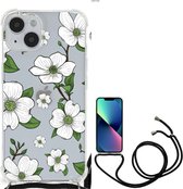 Silicone Back Case Geschikt voor iPhone 14 Telefoonhoesje met doorzichtige rand Dogwood Flowers