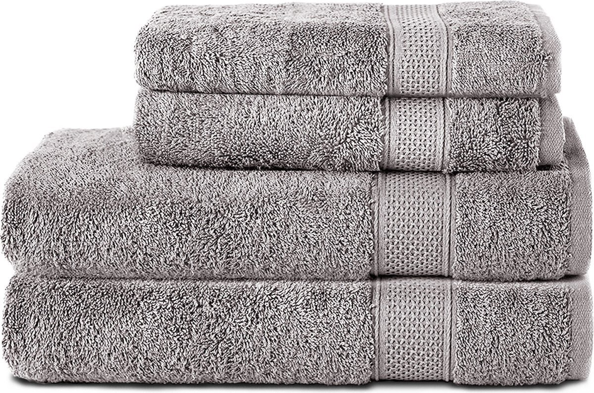 Komfortec Handdoekenset 2x handdoek 50x100 cm + 2x badhanddoek 70x140 cm - 100% Katoen - Zilver