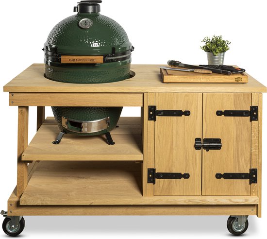 Eiken tafel met kast + Big Green Egg XL Eiken tafel met kast + Big Green Egg XL