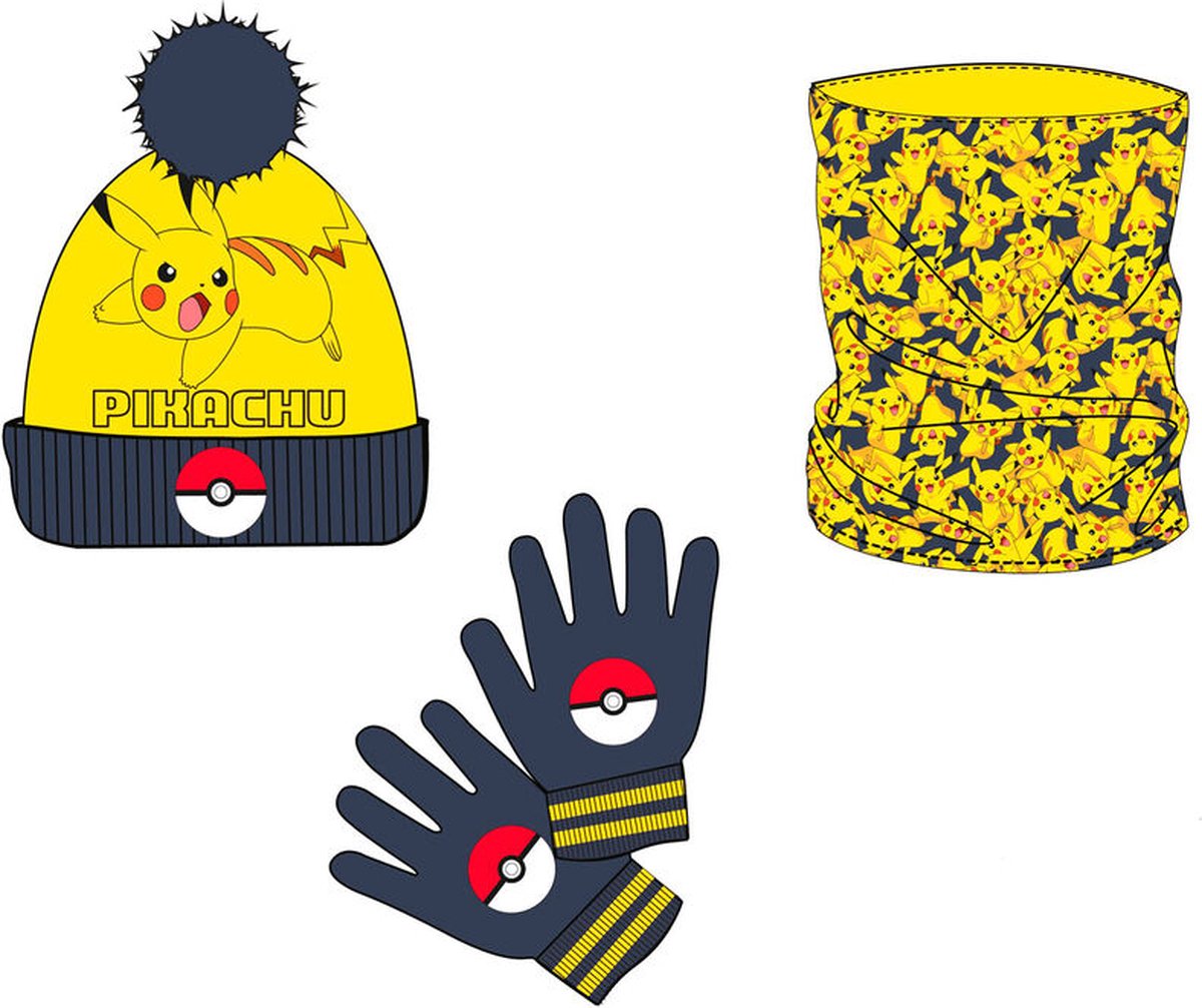 Pokemon Pikachu snood, hat and gloves set