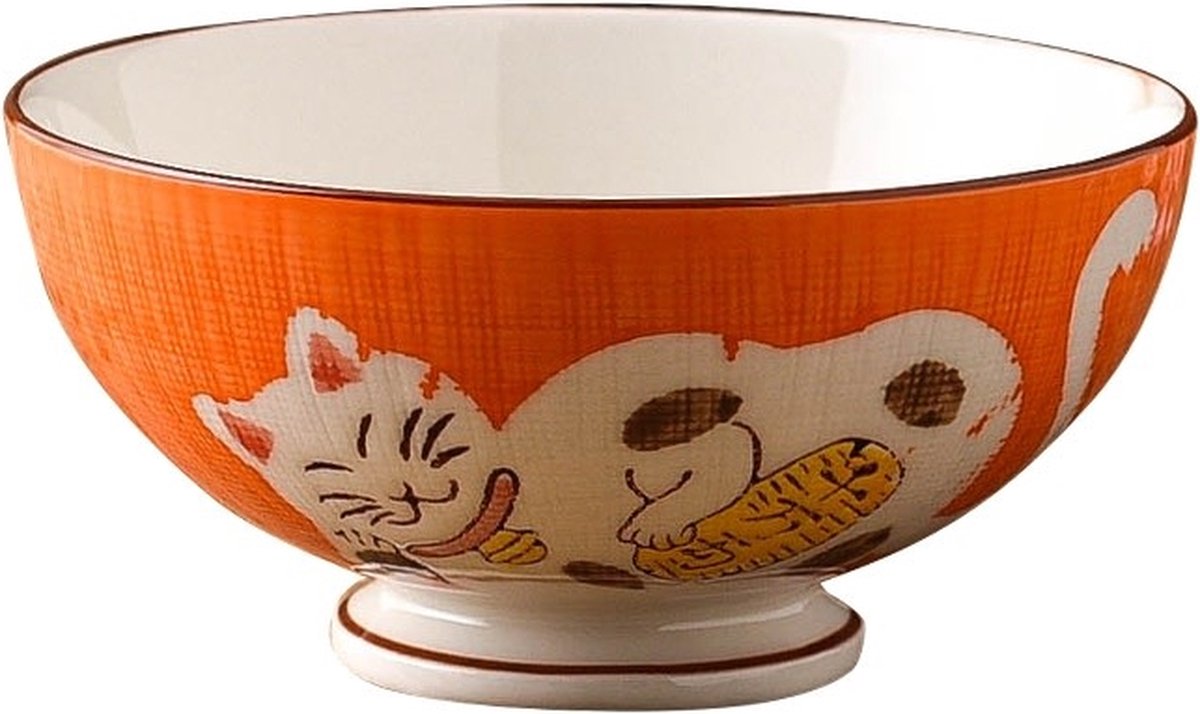 Fine Asianliving Japans Servies Lucky Cat Kom Smal Oranje 12.5cm