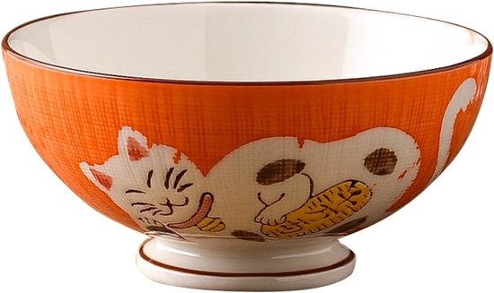 Fine Asianliving Japans Servies Lucky Cat Kom Oranje 15cm