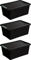 5Five Opslagbox met deksel kunststof 60 liter 58 x 39 x 35 cm zwart 3x stuks