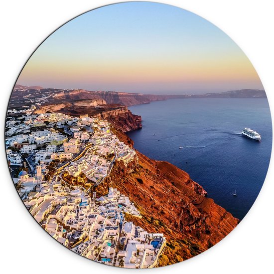 WallClassics - Cercle mural en Dibond - Village illuminé au bord de l' Water - Photo 70x70 cm sur cercle mural en aluminium (avec système d'accrochage)