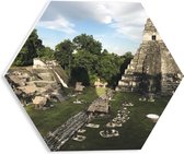 WallClassics - PVC Schuimplaat Hexagon  - Piramide van de Grote Jaguar - Guatemala  - 30x26.1 cm Foto op Hexagon (Met Ophangsysteem)