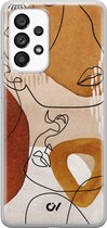 Samsung A53 hoesje - Abstract Shape Faces - Geometrisch patroon - Bruin - Soft Case Telefoonhoesje - TPU Back Cover - Casevibes