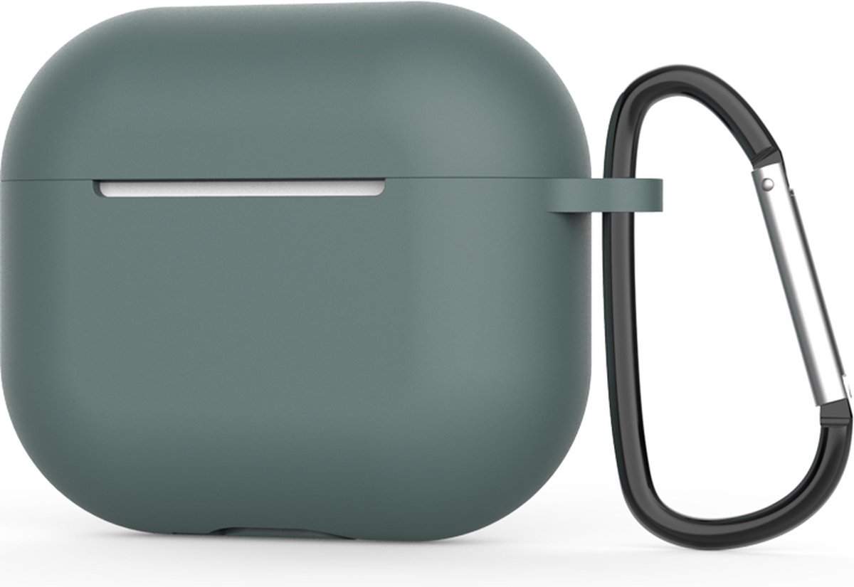 Apple AirPods 3 Hoesje in het Donker Groen met Clip - TCH - Siliconen - met Haak - Case - Cover - Soft Case - Onepiece