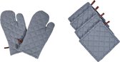 Picnic Richmond Dove set van 6 stuks | 2 ovenwanten en 4 pannenlappen | 100% katoen | Blauw - Grijs