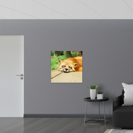 WallClassics - Drapeau - Renard Endormi - 80x80 cm Photo sur Drapeau Polyester